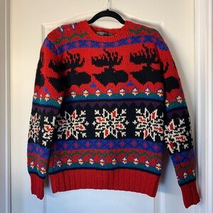 Vintage Polo Ralph Lauren Hand-Knitted Wool Sweater – Fair Isle Pattern, Unisex‎